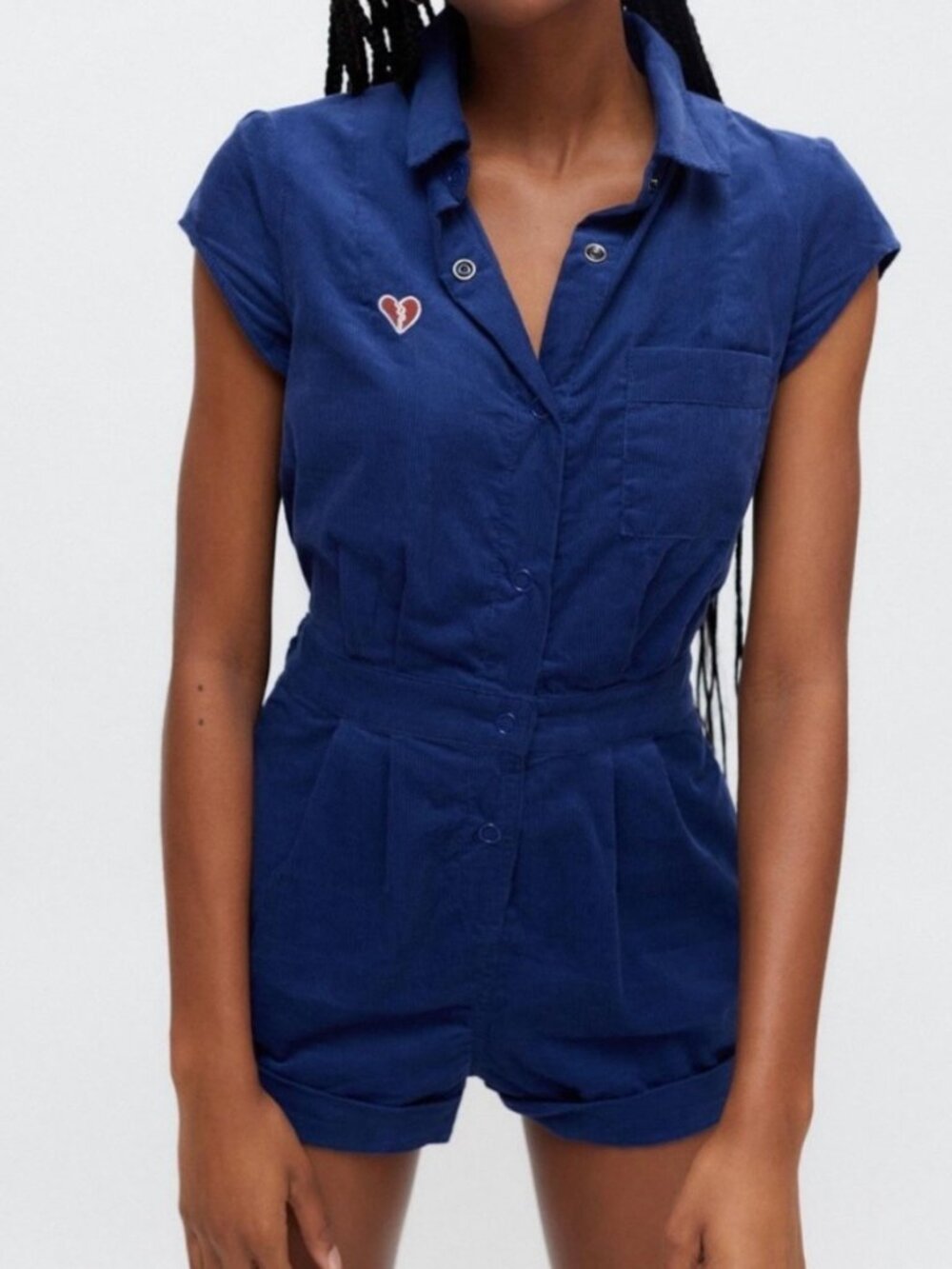Urban Outfitters Navy Corduroy "Knock Out" Romper Women's S